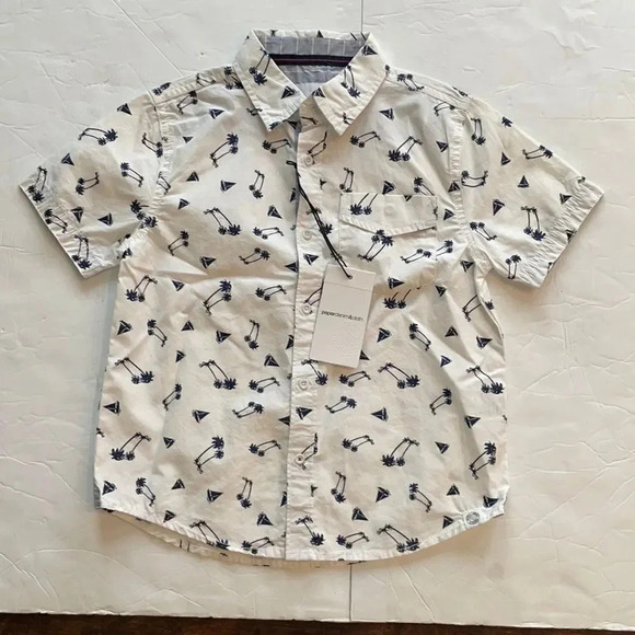 Paper denim & cloth boy’s short sleeved button down, white & navy. Boy’s size 5 - Picture 2 of 7